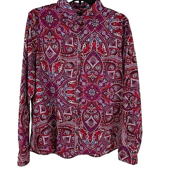 Lands End No Iron Supima Button Front Long Sleeve Top Women’s Size 16 - Picture 1 of 10